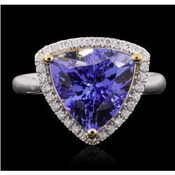 14KT White and Yellow Gold 4.14ct Tanzanite and Diamond Ring