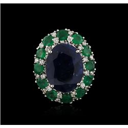 14KT White Gold 12.52ct Sapphire, Emerald and Diamond Ring