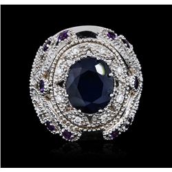 14KT White Gold 9.01ctw Sapphire and Diamond Ring