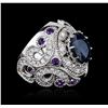 Image 2 : 14KT White Gold 9.01ctw Sapphire and Diamond Ring