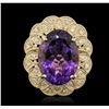 Image 1 : 14KT Yellow Gold 10.46ct Amethyst and Diamond Ring