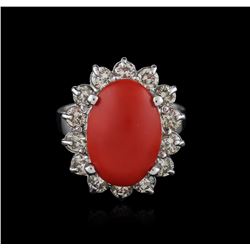 14KT White Gold 5.70ct Coral and Diamond Ring