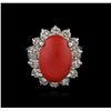 Image 1 : 14KT White Gold 5.70ct Coral and Diamond Ring