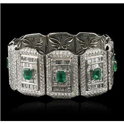 Platinum GIA Certified 9.37ctw Emerald and Diamond Bracelet