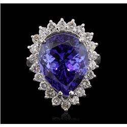 14KT White Gold GIA Certified 13.39ct Tanzanite and Diamond Ring