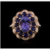 Image 1 : 14KT Rose Gold 2.75ct Tanzanite, Sapphire and Diamond Ring