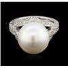 Image 3 : 14KT White Gold Pearl and Diamond Ring