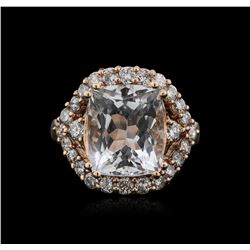 14KT Rose Gold 6.39ct Aquamarine and Diamond Ring