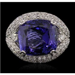 18KT White Gold GIA Certified 20.48ct Tanzanite and Diamond Ring