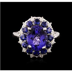 14KT White Gold 3.54ct Tanzanite, Sapphire and Diamond Ring