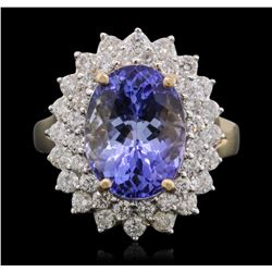 14KT Yellow Gold 4.79ct Tanzanite and Diamond Ring