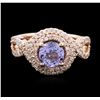 Image 1 : 14KT Rose Gold 1.20ct Tanzanite and Diamond Ring