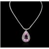 Image 2 : 14KT White Gold 80.08ct Kunzite and Diamond Pendant With Chain