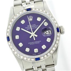 Gents Rolex Stainless Steel Diamond and Sapphire DateJust Wristwatch