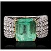 Image 1 : 14KT Two-Tone Gold 5.97ct Emerald and Diamond Ring