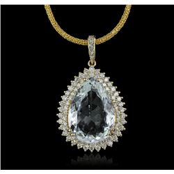 14KT Yellow Gold GIA Certified 20.50ct Aquamarine and Diamond Pendant With Chain