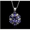Image 2 : 14KT White Gold 4.91ctw Tanzanite and Diamond Pendant With Chain