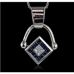 14KT White Gold 1.10ct Sapphire and Diamond Pendant With Chain