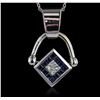Image 1 : 14KT White Gold 1.10ct Sapphire and Diamond Pendant With Chain