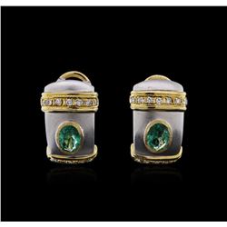 18KT Two-Tone Gold 1.30ctw Emerald and Diamond Earrings