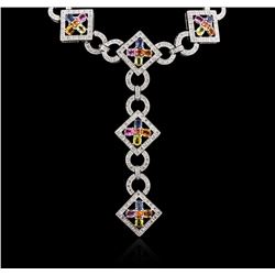 14KT White Gold 7.74ctw Multicolor Sapphire and Diamond Necklace