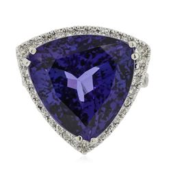 14KT White Gold GIA Certified 22.37ct Tanzanite and Diamond Ring