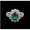Image 1 : 14KT White Gold 0.95ct Emerald and Diamond Ring