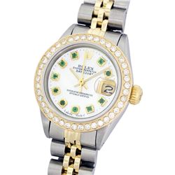 Ladies Rolex Two-Tone Diamond and Emerald DateJust Wristwatch