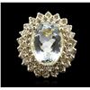 Image 1 : 14KT Yellow Gold 6.11ct Aquamarine and Diamond Ring
