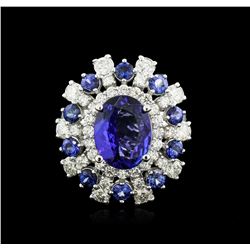 14KT White Gold 4.17ct Tanzanite, Sapphire and Diamond Ring