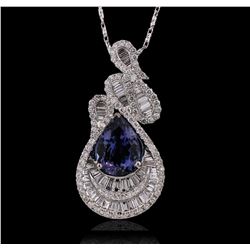 18KT White Gold 4.63ct Tanzanite and Diamond Pendant With Chain