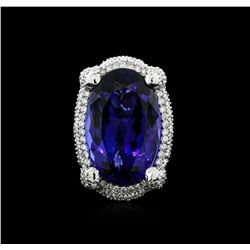 14KT White Gold GIA Certified 33.85ct Tanzanite and Diamond Ring