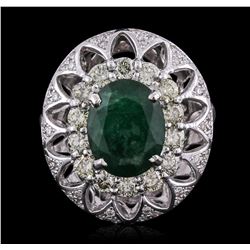 14KT White Gold 2.89ct Emerald and Diamond Ring