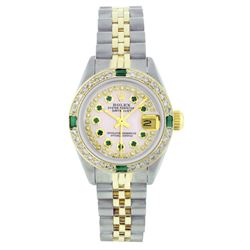 Ladies Rolex Two-Tone Diamond and Emerald DateJust Wristwatch