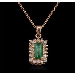 14KT Rose Gold 0.91ct Emerald and Diamond Pendant With Chain