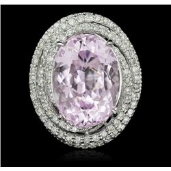 14KT White Gold 14.76ct Kunzite and Diamond Ring