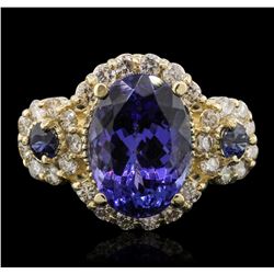 14KT Yellow Gold 4.01ct Tanzanite, Sapphire and Diamond Ring