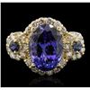 Image 1 : 14KT Yellow Gold 4.01ct Tanzanite, Sapphire and Diamond Ring