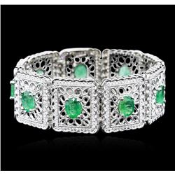 14KT White Gold 12.42ctw Emerald and Diamond Bracelet