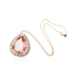 14KT Rose Gold GIA Certified 58.12ct Morganite and Diamond Pendant With Chain