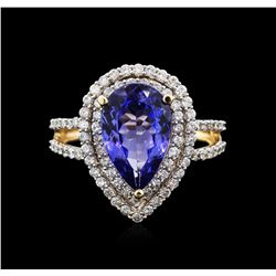 14KT Yellow Gold 3.19ct Tanzanite and Diamond Ring