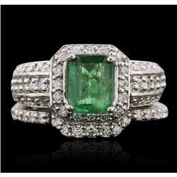 14KT White Gold 1.20ct Emerald and Diamond Wedding Set