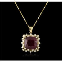 14KT Yellow Gold 9.97ct Ruby and Diamond Pendant With Chain