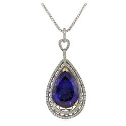 14KT White Gold GIA Certified 17.24ct Tanzanite and Diamond Pendant With Chain