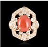 Image 1 : 14KT Rose Gold 3.17ct Coral and Diamond Ring