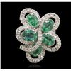 Image 1 : 14KT White Gold 5.00ctw Emerald and Diamond Ring