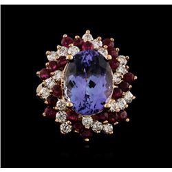 14KT Rose Gold 7.95ct Tanzanite, Ruby and Diamond Ring