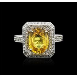 18KT White Gold GIA Certified 3.74ct Yellow Sapphire and Diamond Ring