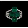 Image 1 : 18KT White Gold 4.48ctw Emerald and Diamond Ring