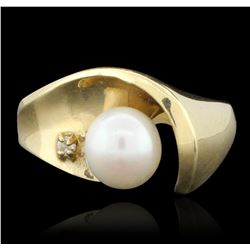 14KT Yellow Gold Pearl & Diamond Ring